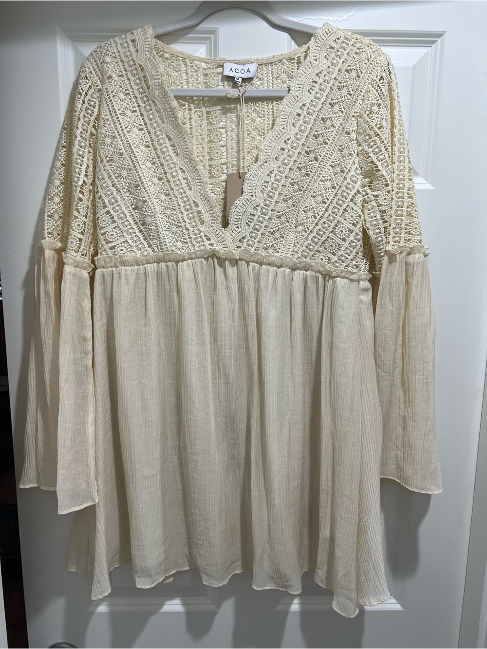 ACOA V-neck Crochet cotton gauze Tunic Top Dress